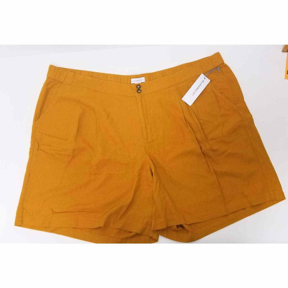 Liz Claiborne Women Shorts Orange Brown Minimalist Linen Elastic Waist  24W NWT